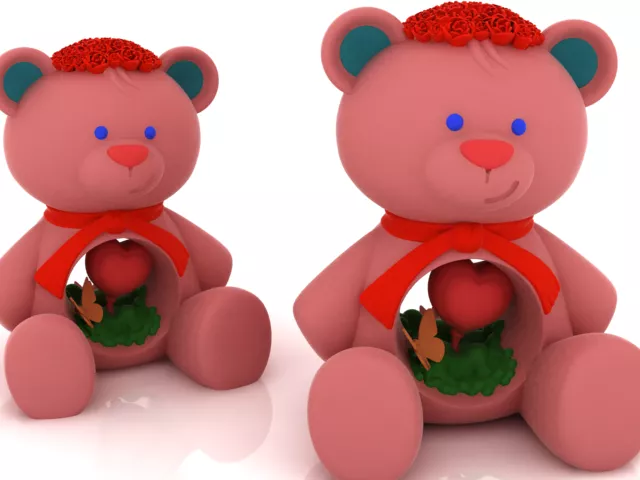 Cute Valentine Teddy Bear with Red Heart 3D print model