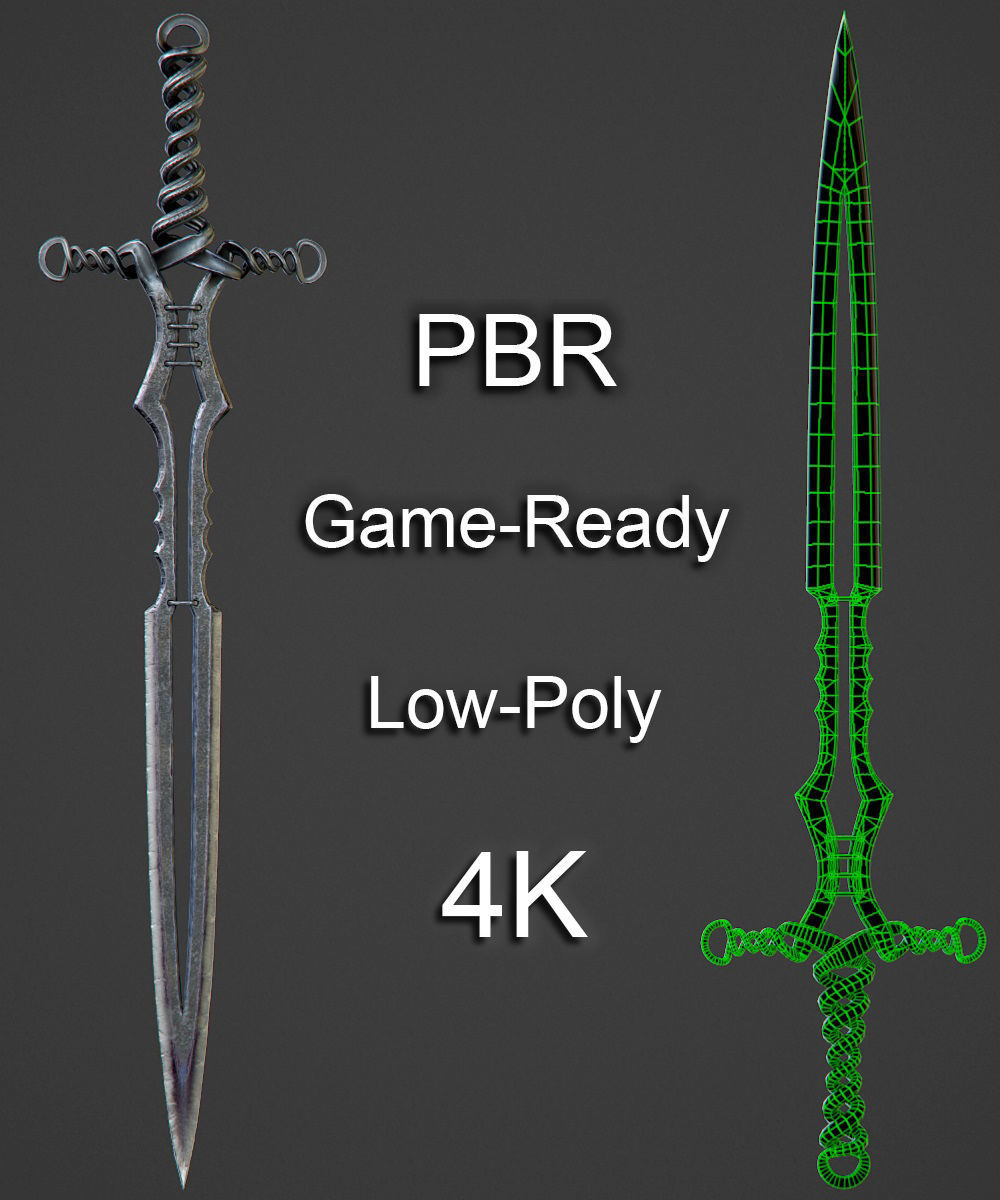 Old Forged Sword PBR Low-poly 3D model_2
