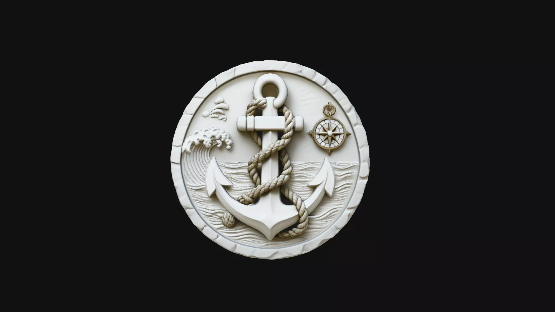 Nautical Anchor Relief Medallion Pendant Design 1 - 3D Print Mod 3D print model