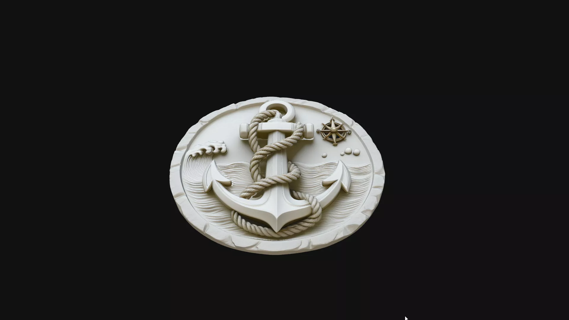 Nautical Anchor Relief Medallion Pendant Design 3 - 3D Print Mod 3D print model