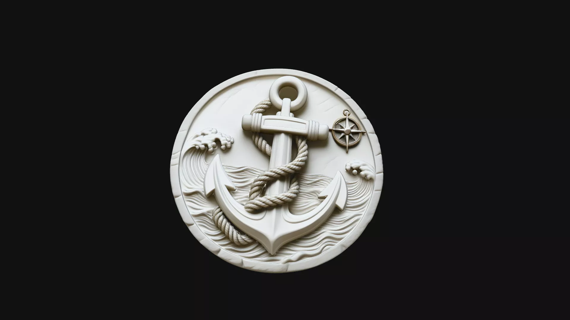 Nautical Anchor Relief Medallion Pendant Design 4 - 3D Print Mod 3D print model