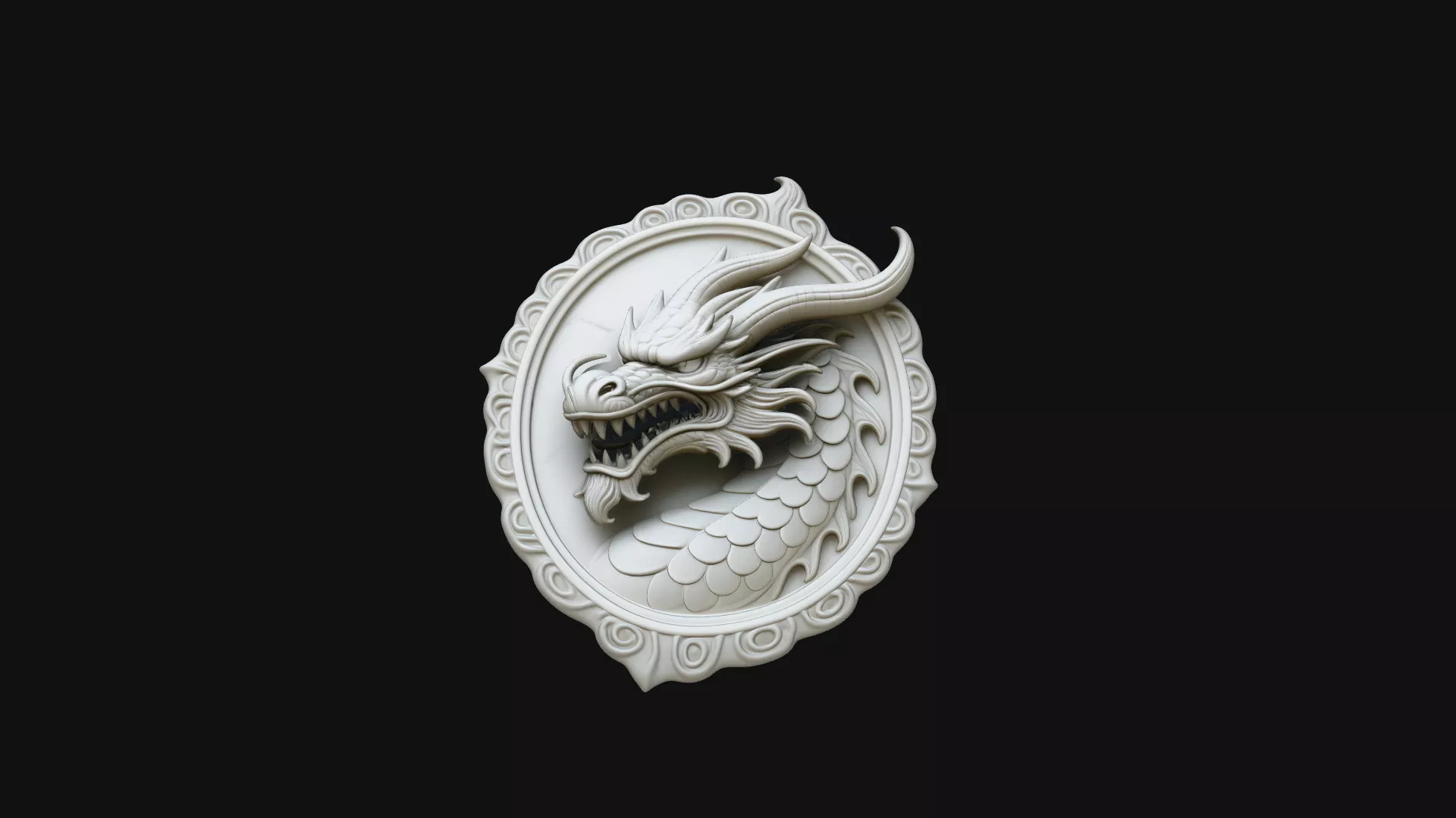 Dragon Head Relief Medallion Pendant Design 1 - 3D Print Model 3D print model