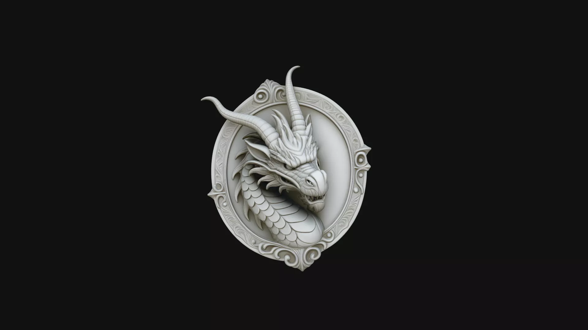 Dragon Head Relief Medallion Pendant Design 2 - 3D Print Model 3D print model