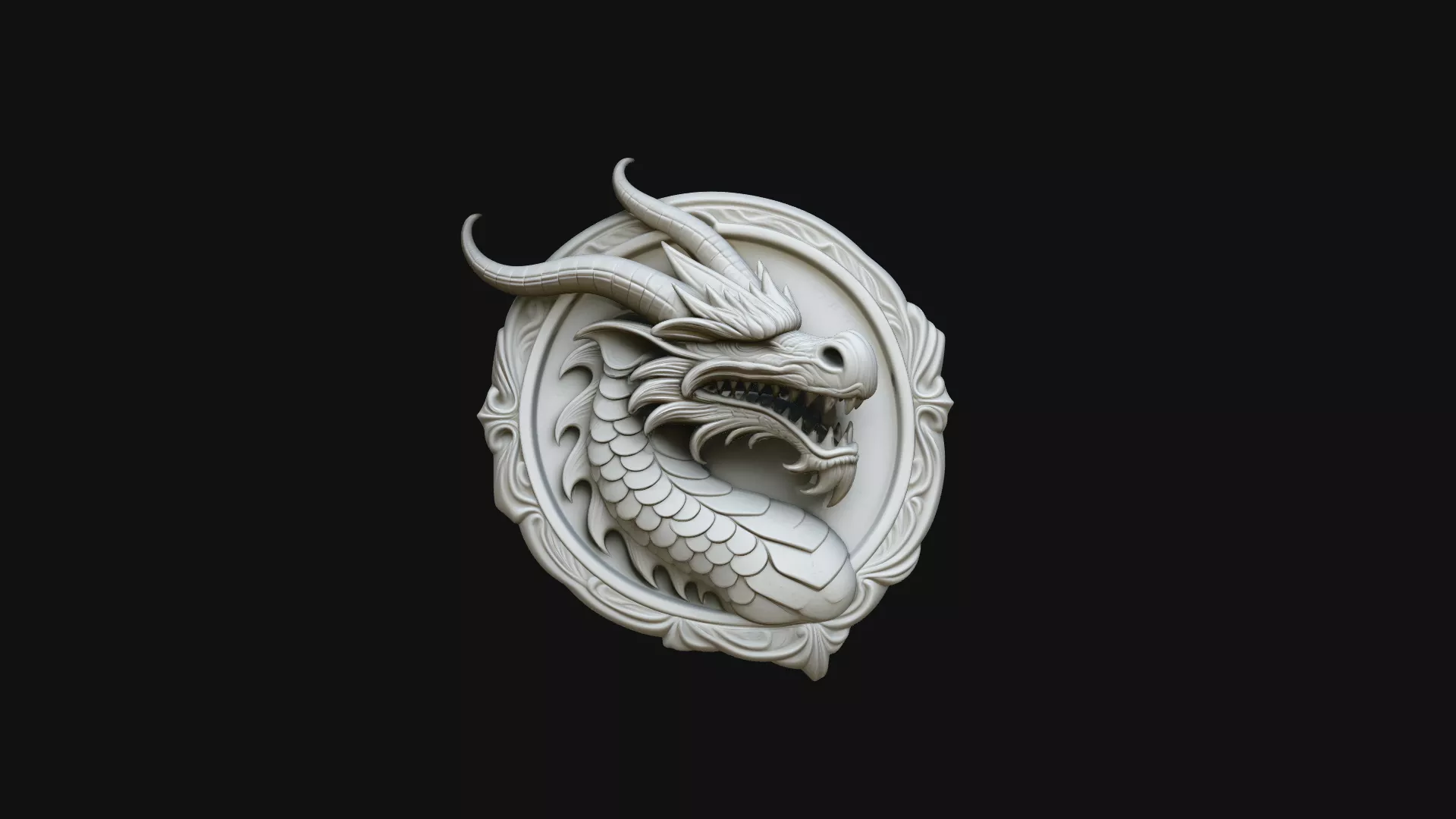 Dragon Head Relief Medallion Pendant Design 4 - 3D Print Model 3D print model