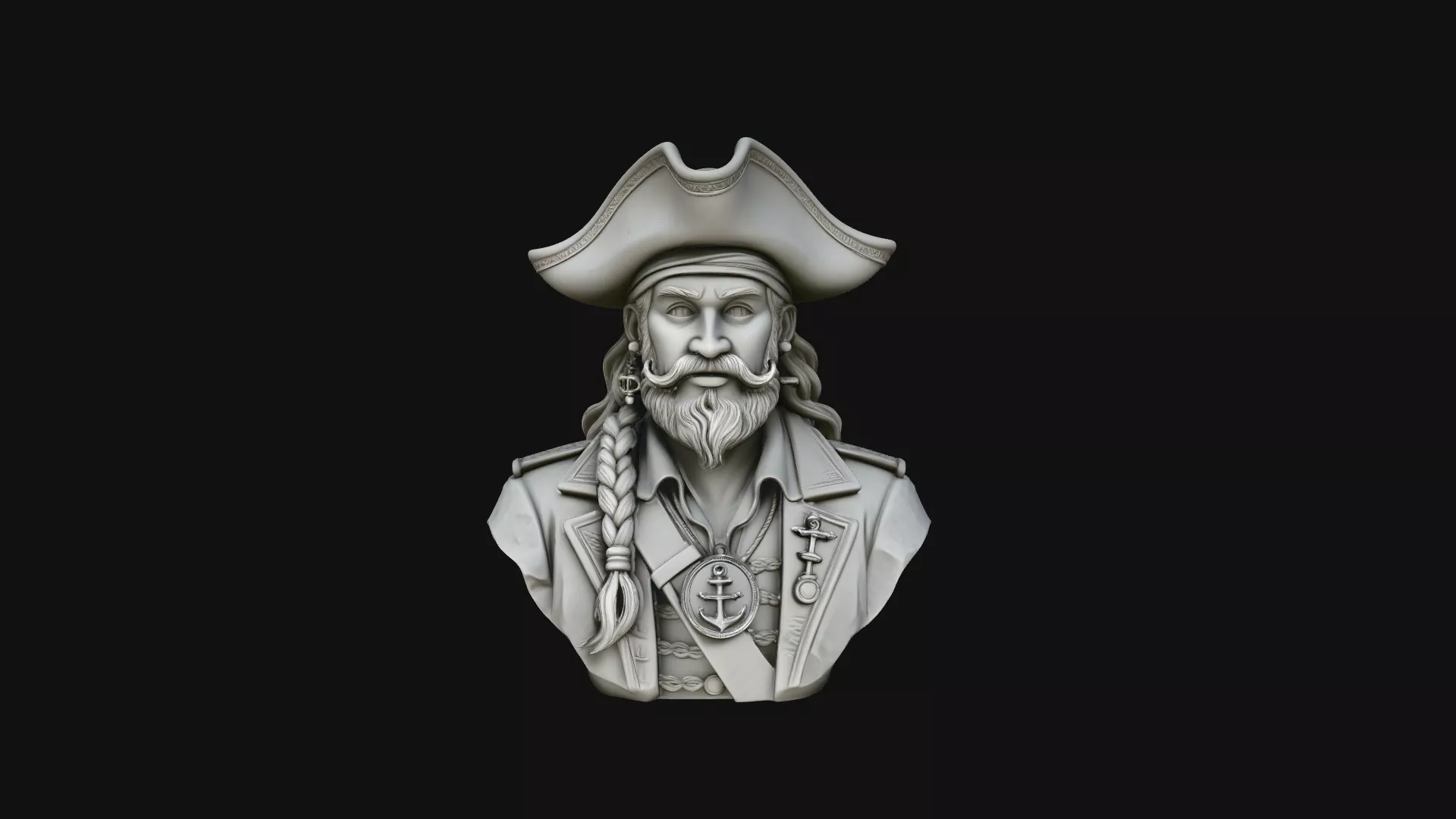 Pirate Captain Bust Statue Design 1 - 3D Print Model 3D print model