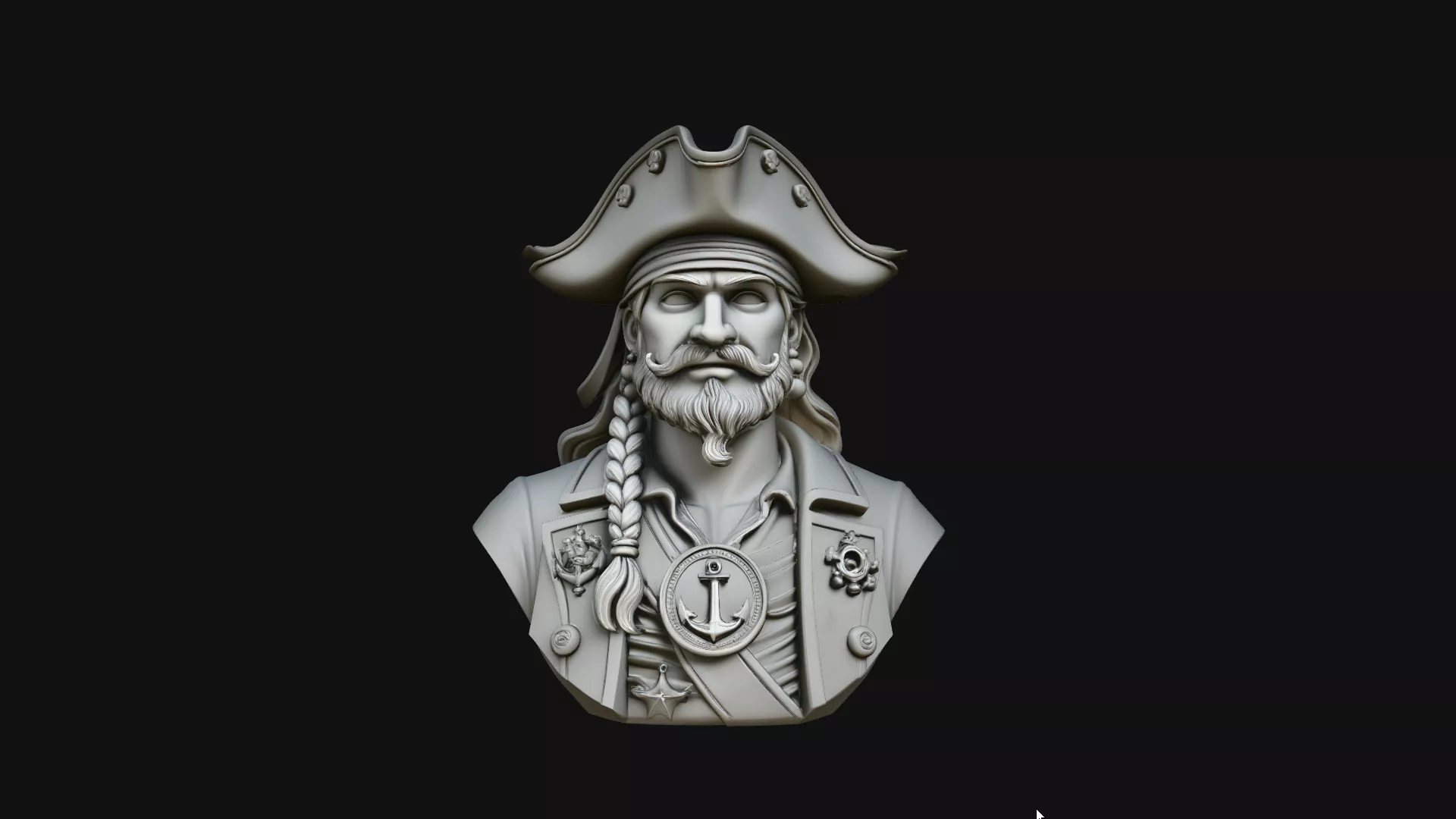 Pirate Captain Bust Statue Design 3 - 3D Print Model 3D print model