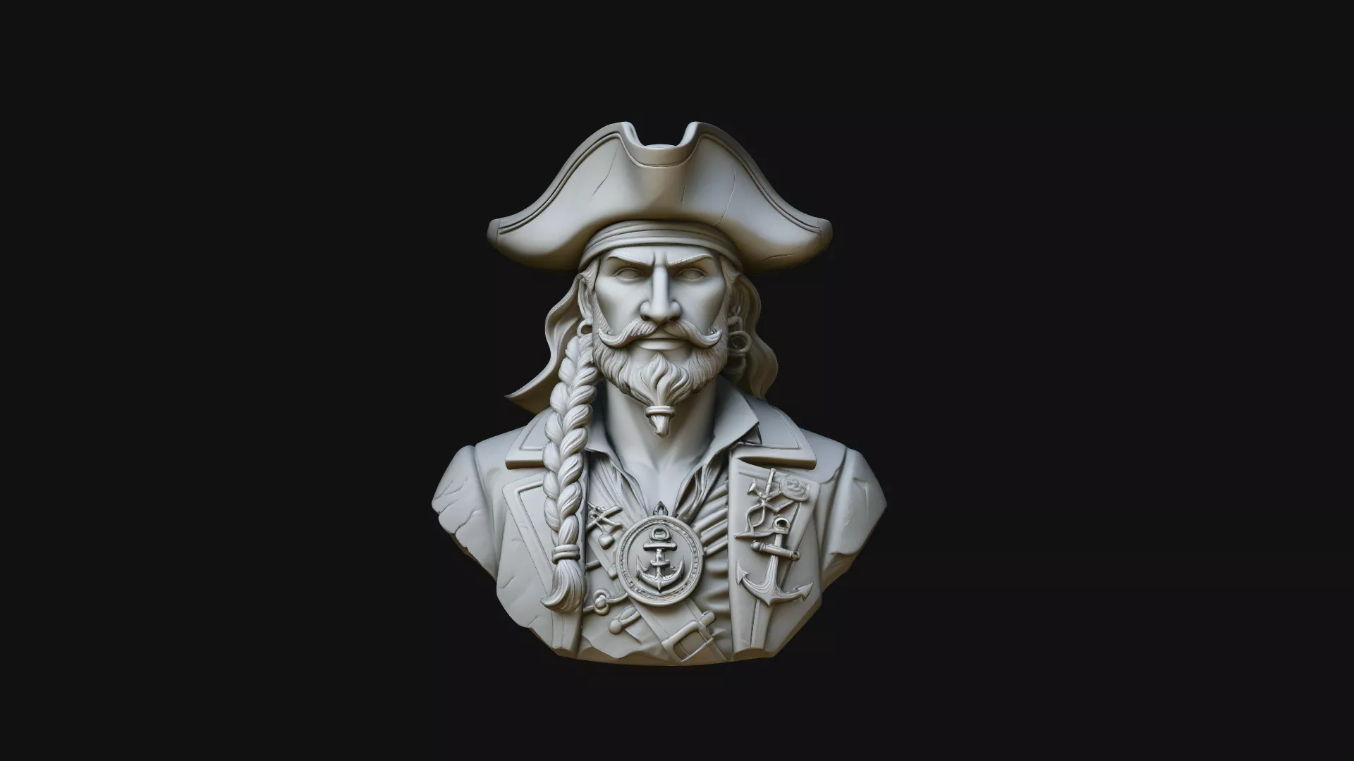 Pirate Captain Bust Statue Design 4 - 3D Print Model 3D print model