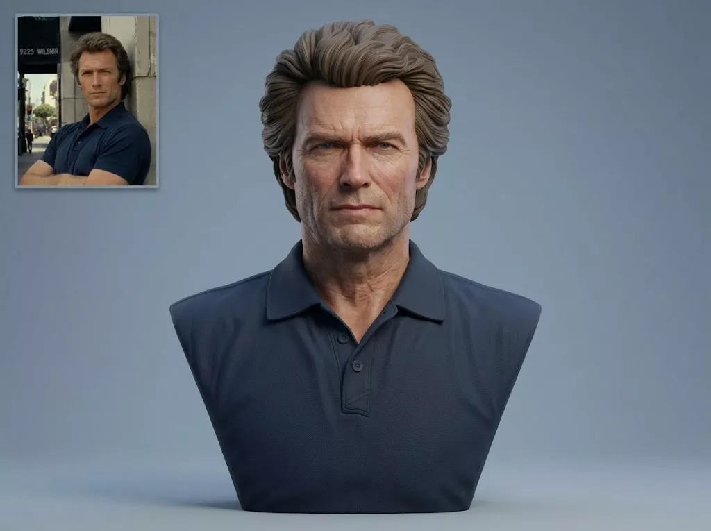 Clint Eastwood Portrait 3D Printable Bust 3D print model