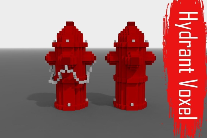 Voxel Fire Hydrant  Low-poly 3D model