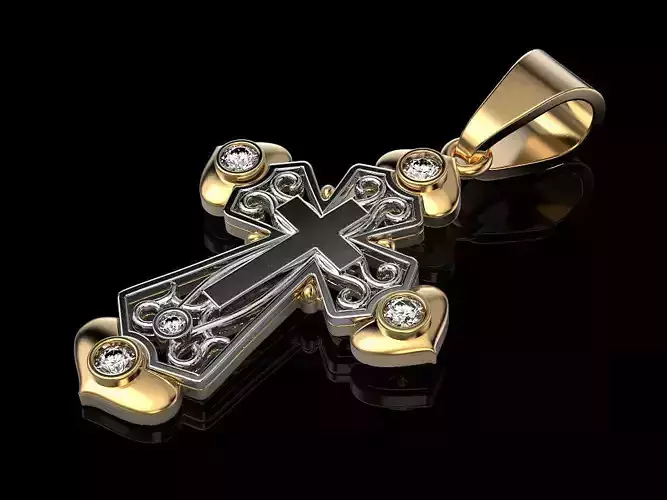 Cross gold pendant with diamonds
