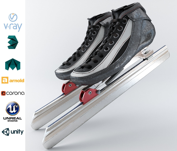 Leather Long Track Speed Skate Low-poly 3D model