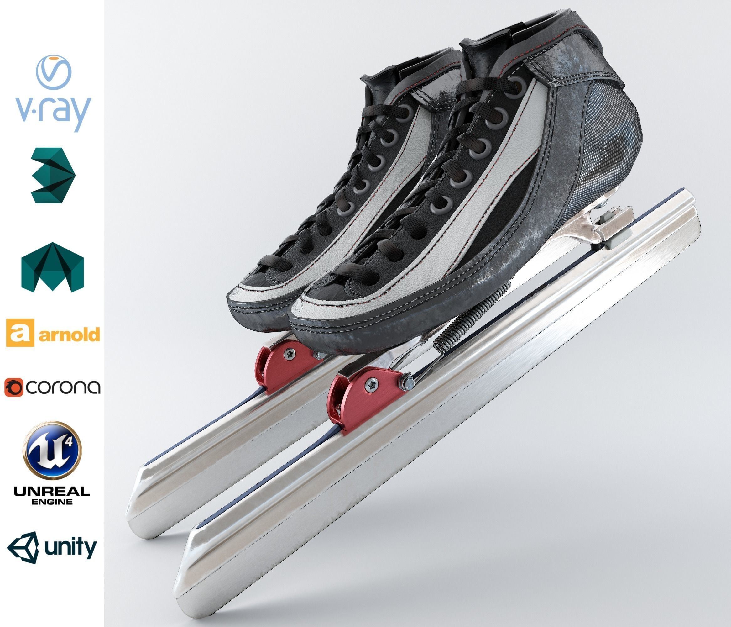 Leather Long Track Speed Skate Low-poly 3D model_0