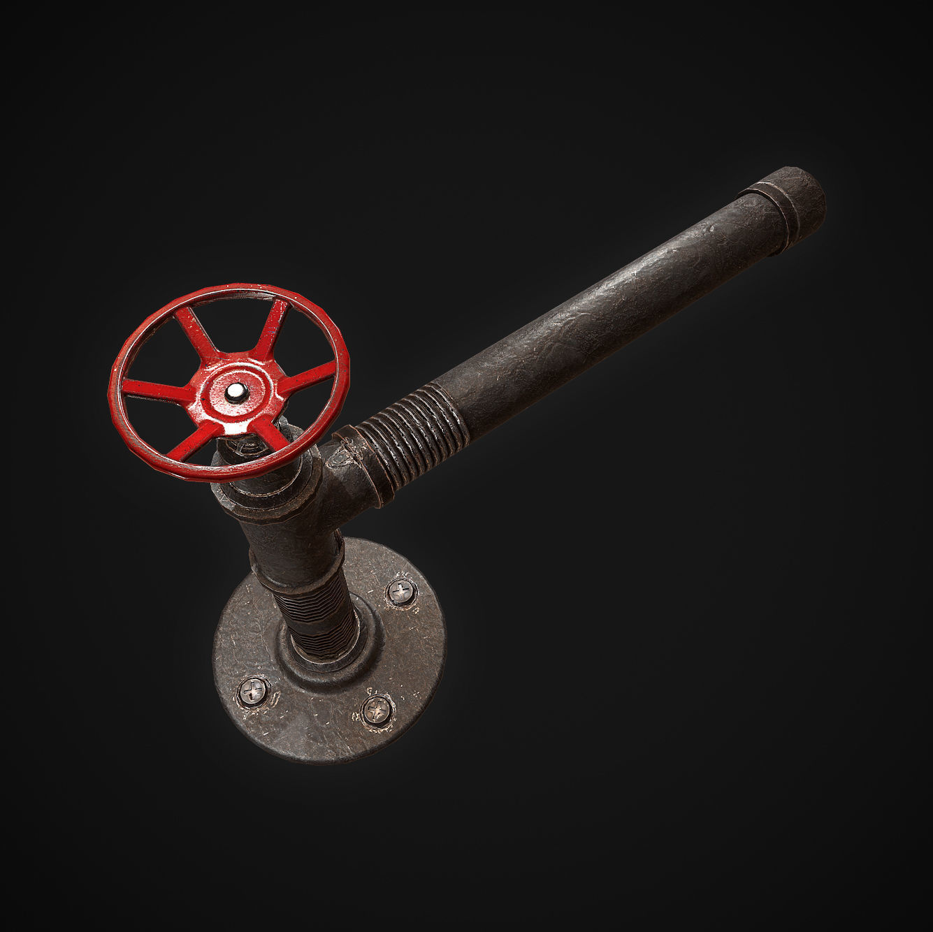 Pipe with valve Low-poly 3D model_1