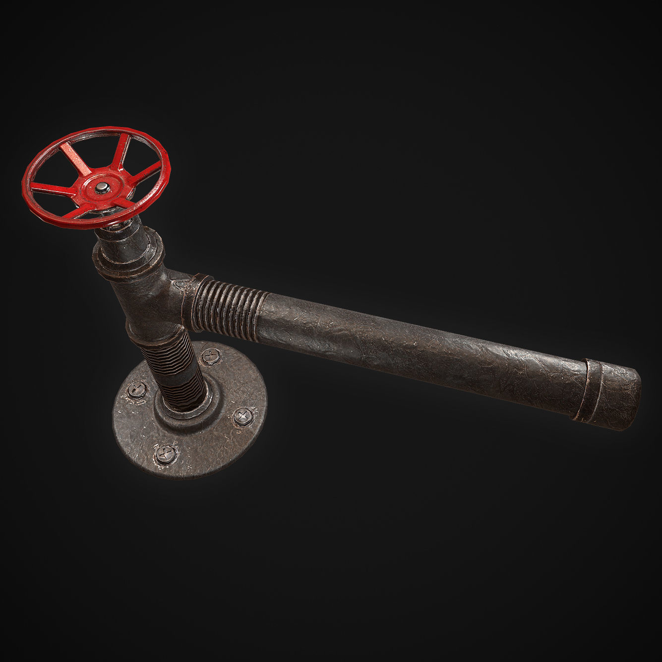 Pipe with valve Low-poly 3D model_2