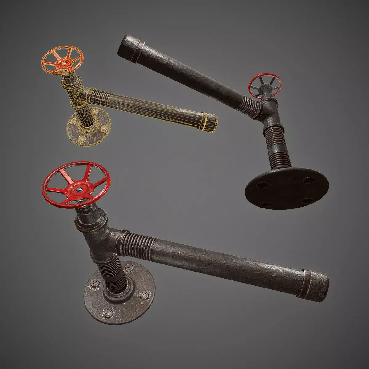 Pipe with valve Low-poly 3D model_0