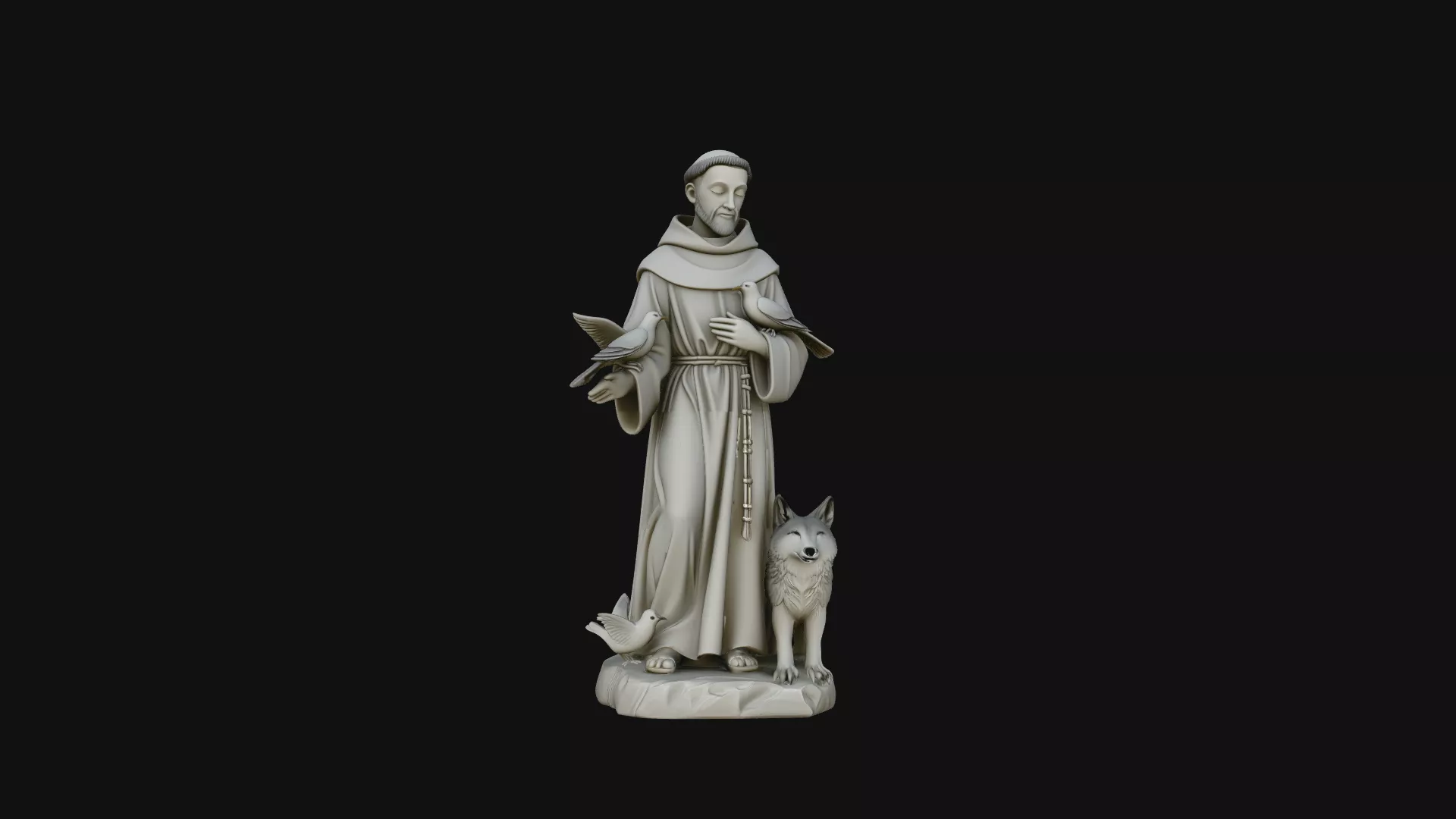 Saint Francis with Wolf Statue Design 2 - 3D Print Model 3D print model