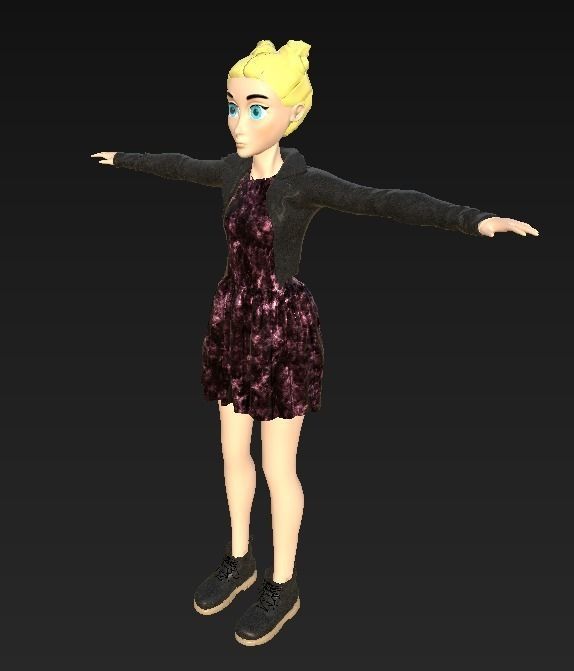 Character girl Low-poly 3D model_3