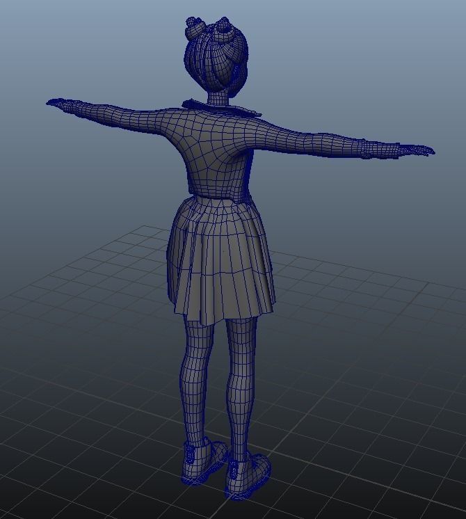Character girl Low-poly 3D model_0