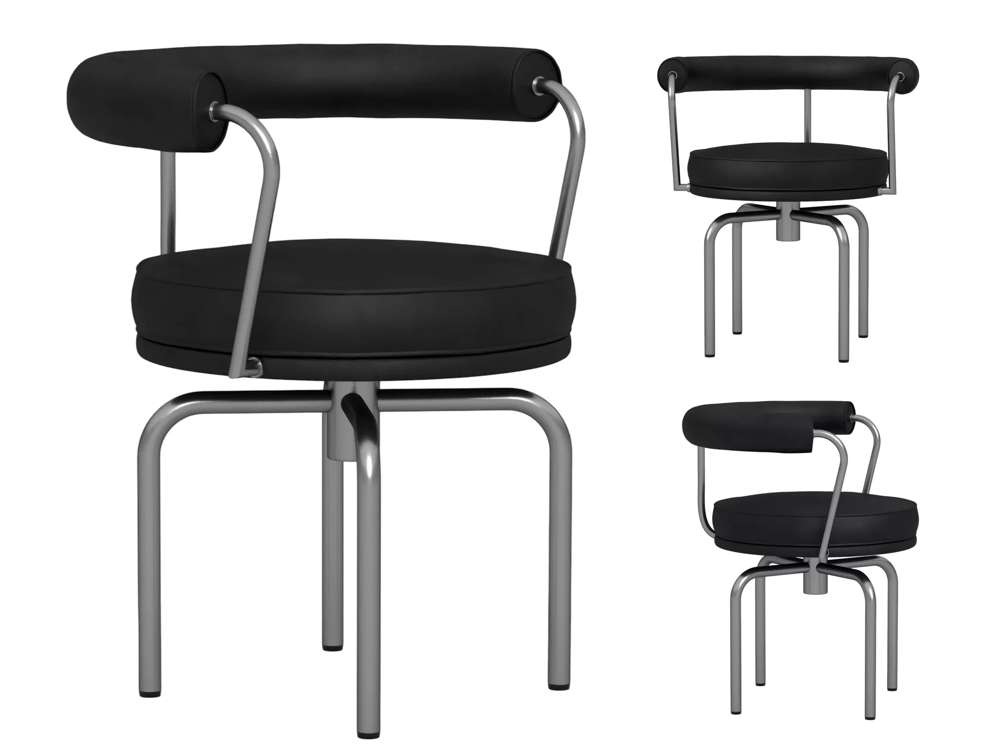 Modern Black Upholstered Swivel Chair Chrome Tubular Frame 3D model