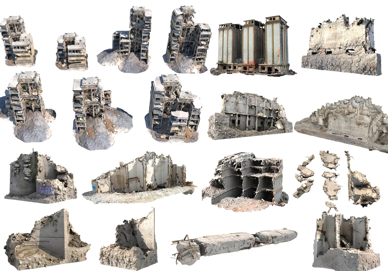 Concrete Rubble Buildings Mega Pack Low-poly 3D model