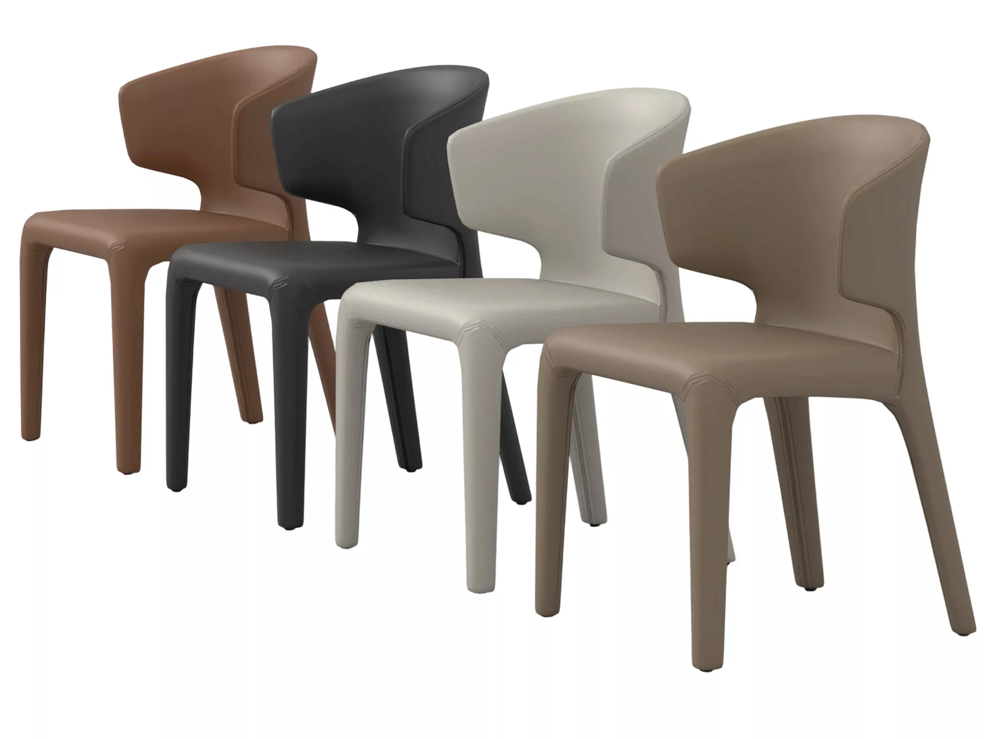 Four Matte Molded Modern Armchairs Neutral Color Set 3D Model 3D model