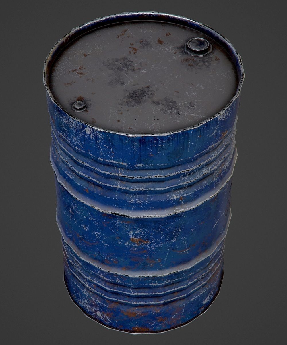Oil Barrel blue PBR Game-Ready Low-poly 3D model_3