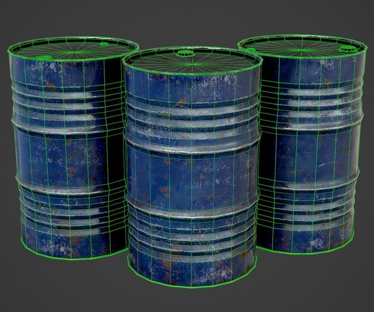 Oil Barrel blue PBR Game-Ready Low-poly 3D model_1