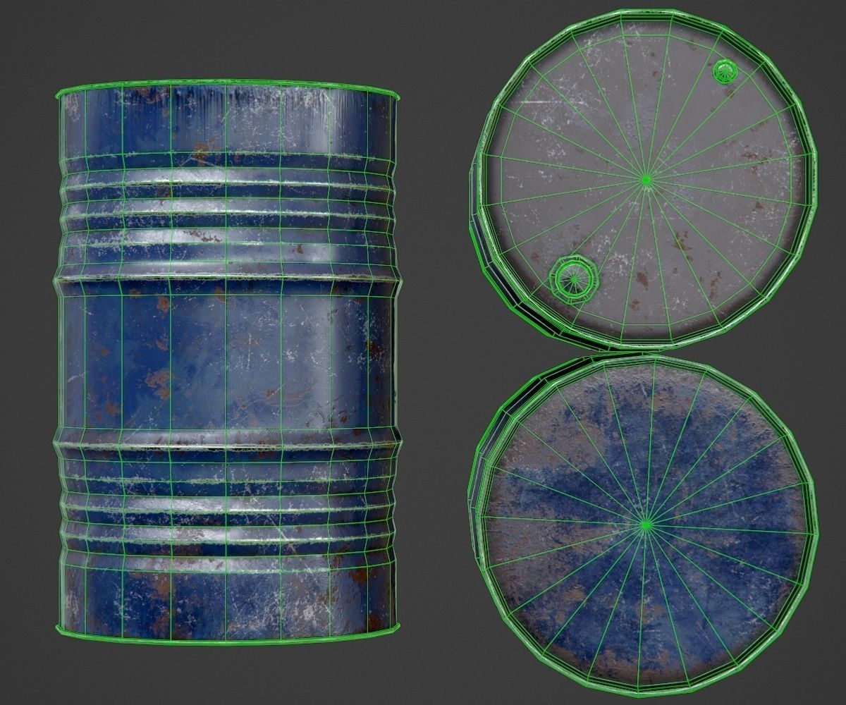 Oil Barrel blue PBR Game-Ready Low-poly 3D model_7