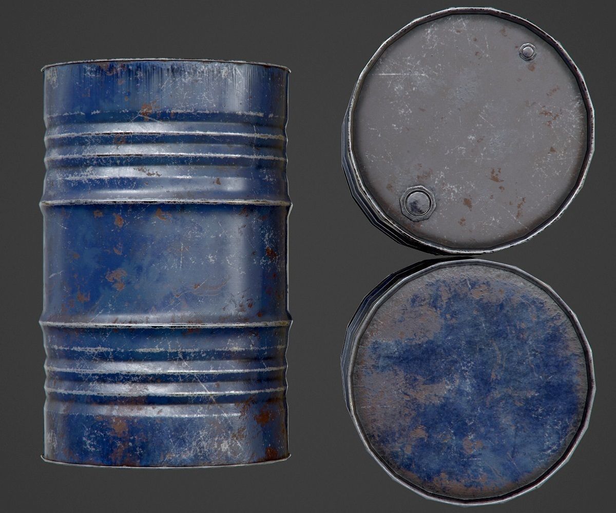 Oil Barrel blue PBR Game-Ready Low-poly 3D model_6