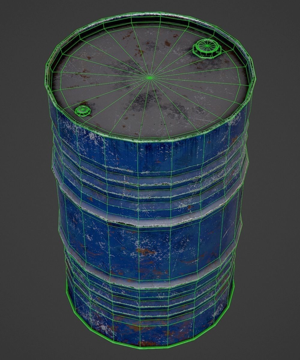 Oil Barrel blue PBR Game-Ready Low-poly 3D model_2