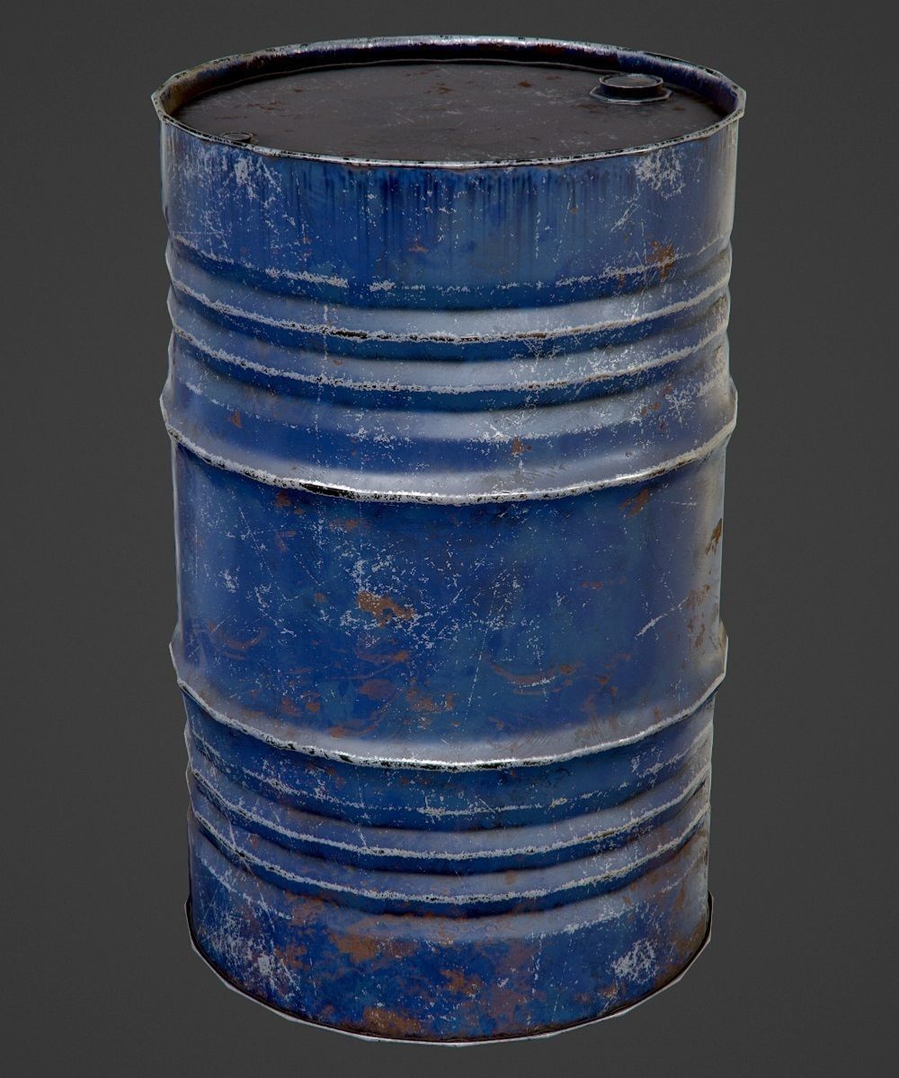 Oil Barrel blue PBR Game-Ready Low-poly 3D model_4