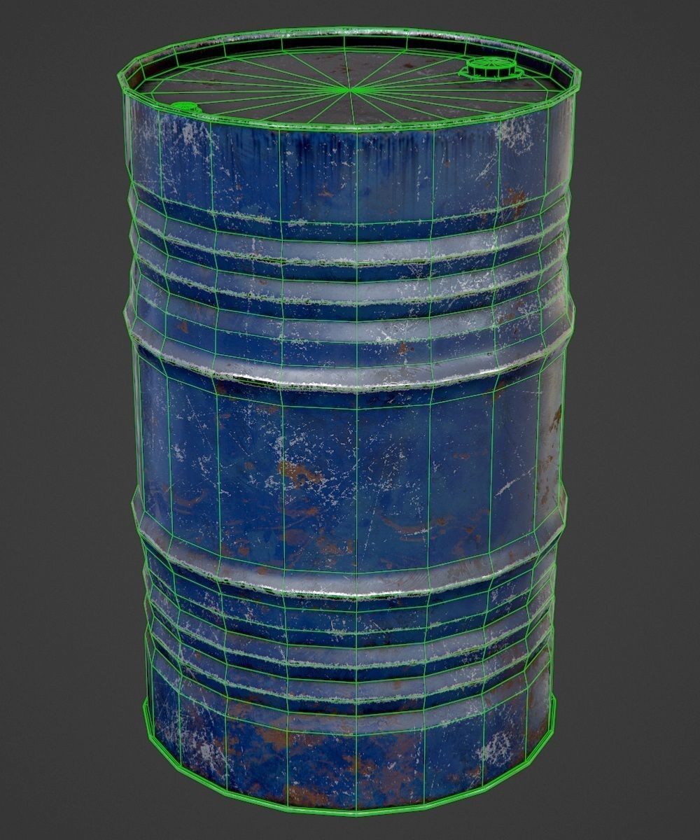 Oil Barrel blue PBR Game-Ready Low-poly 3D model_5
