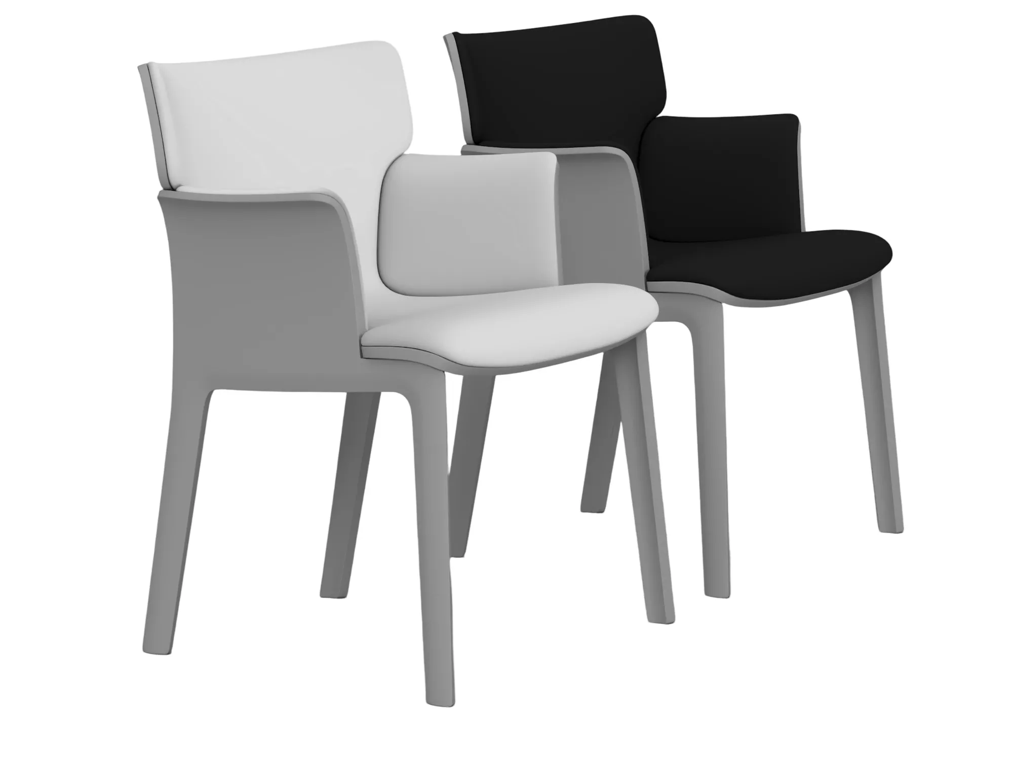 Two Modern Upholstered Armchairs Light Gray and Black 3D Model 3D model