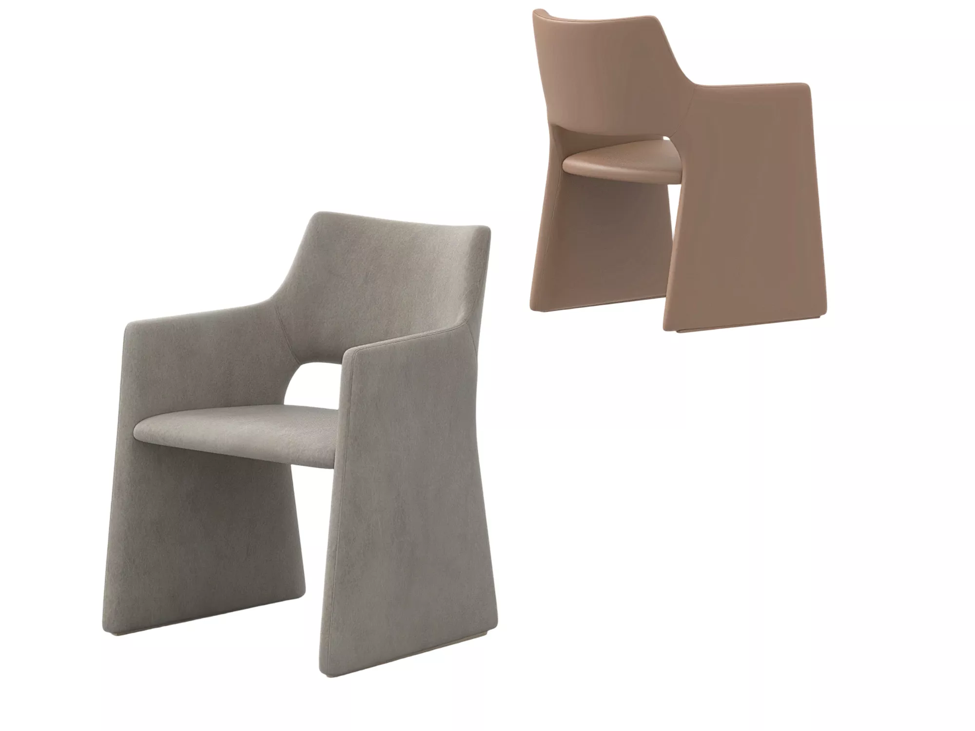 Two Modern Sculpted Armchairs Gray and Brown 3D Model 3D model