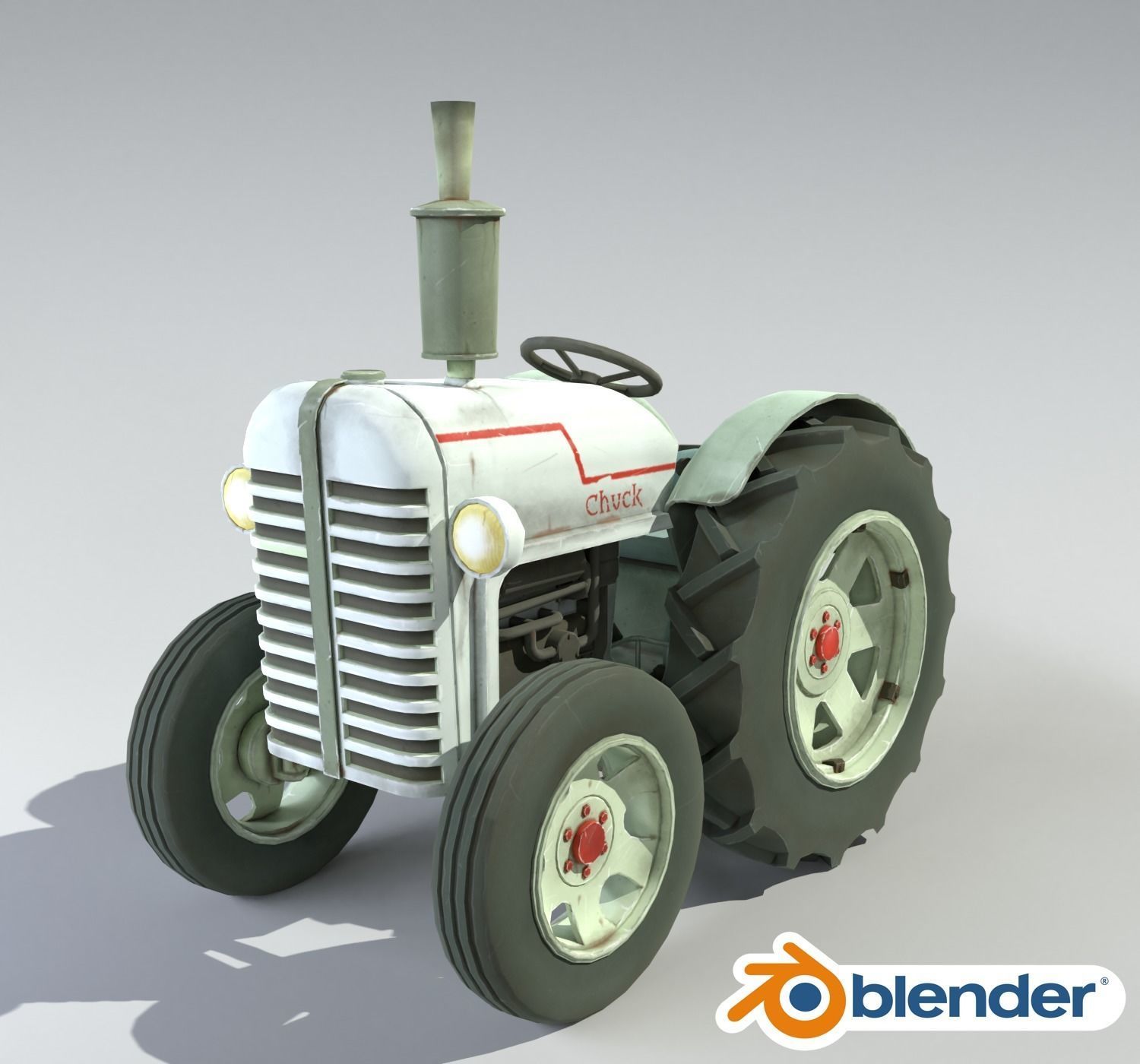 Cartoonish tractor Chuck Low-poly 3D model