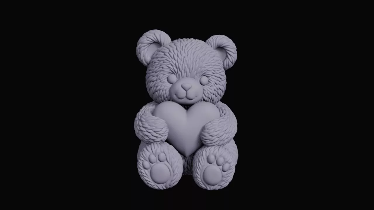Sitting Teddy Bear Holding Heart 3D print model