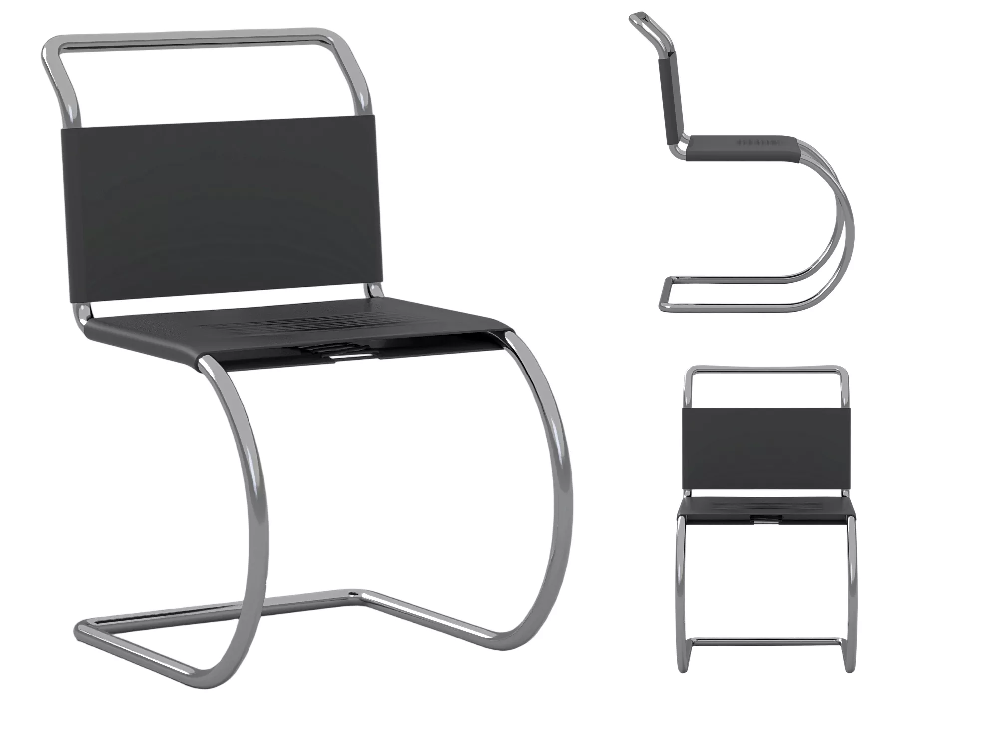 Black Cantilever Chair with Chrome Tubular Frame 3D Model 3D model