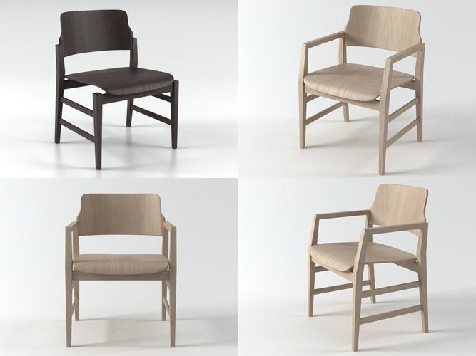Malmo set of four wooden chairs 3D model