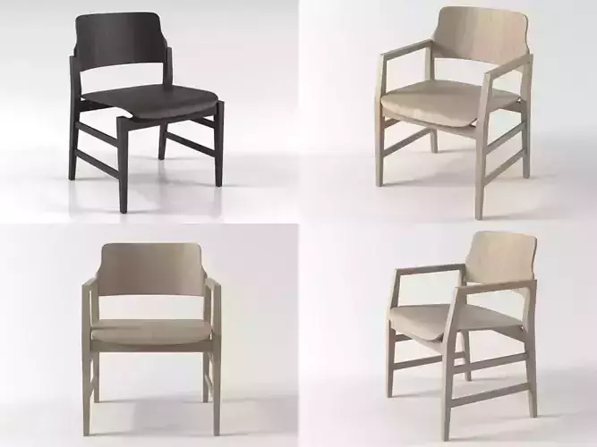 Malmo set of four wooden chairs 3D model