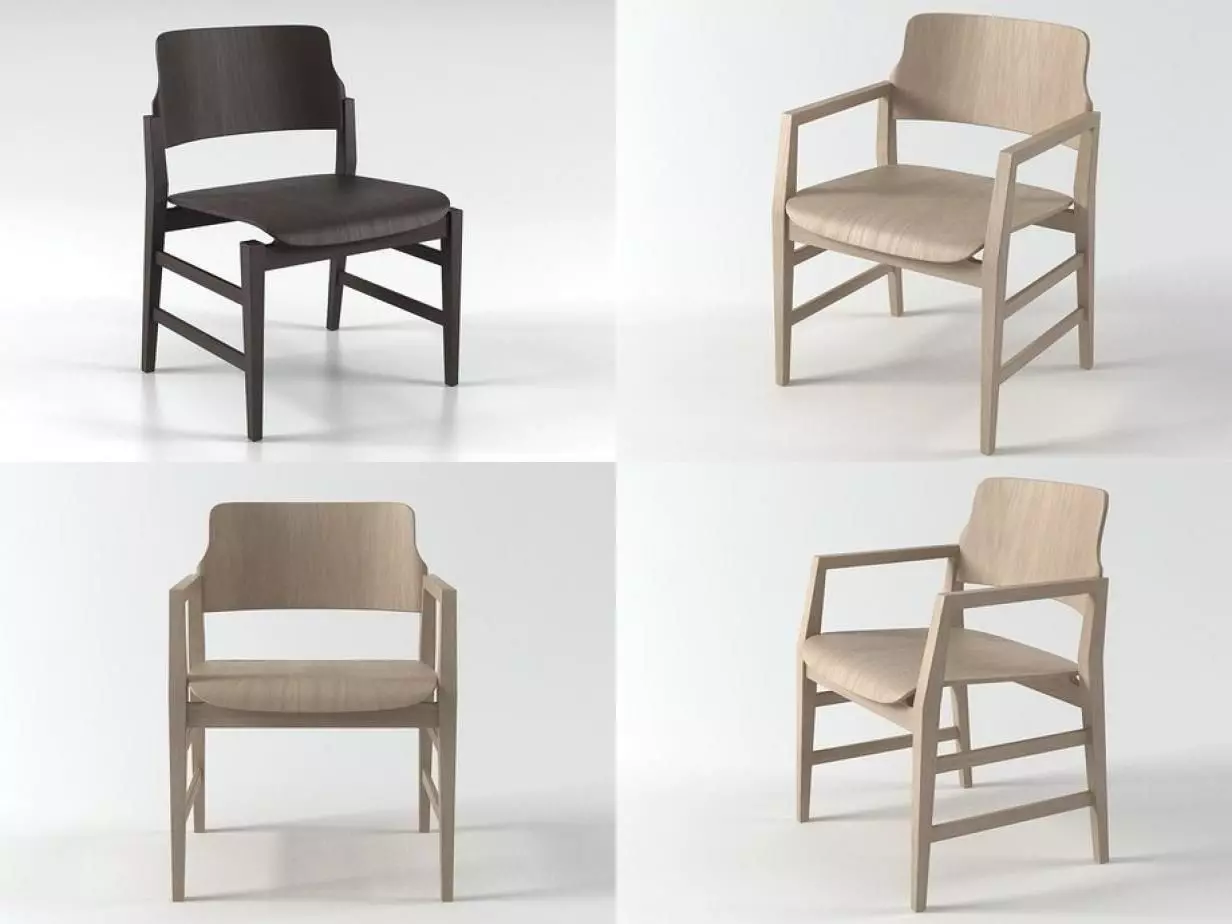 Malmo set of four wooden chairs 3D model_0