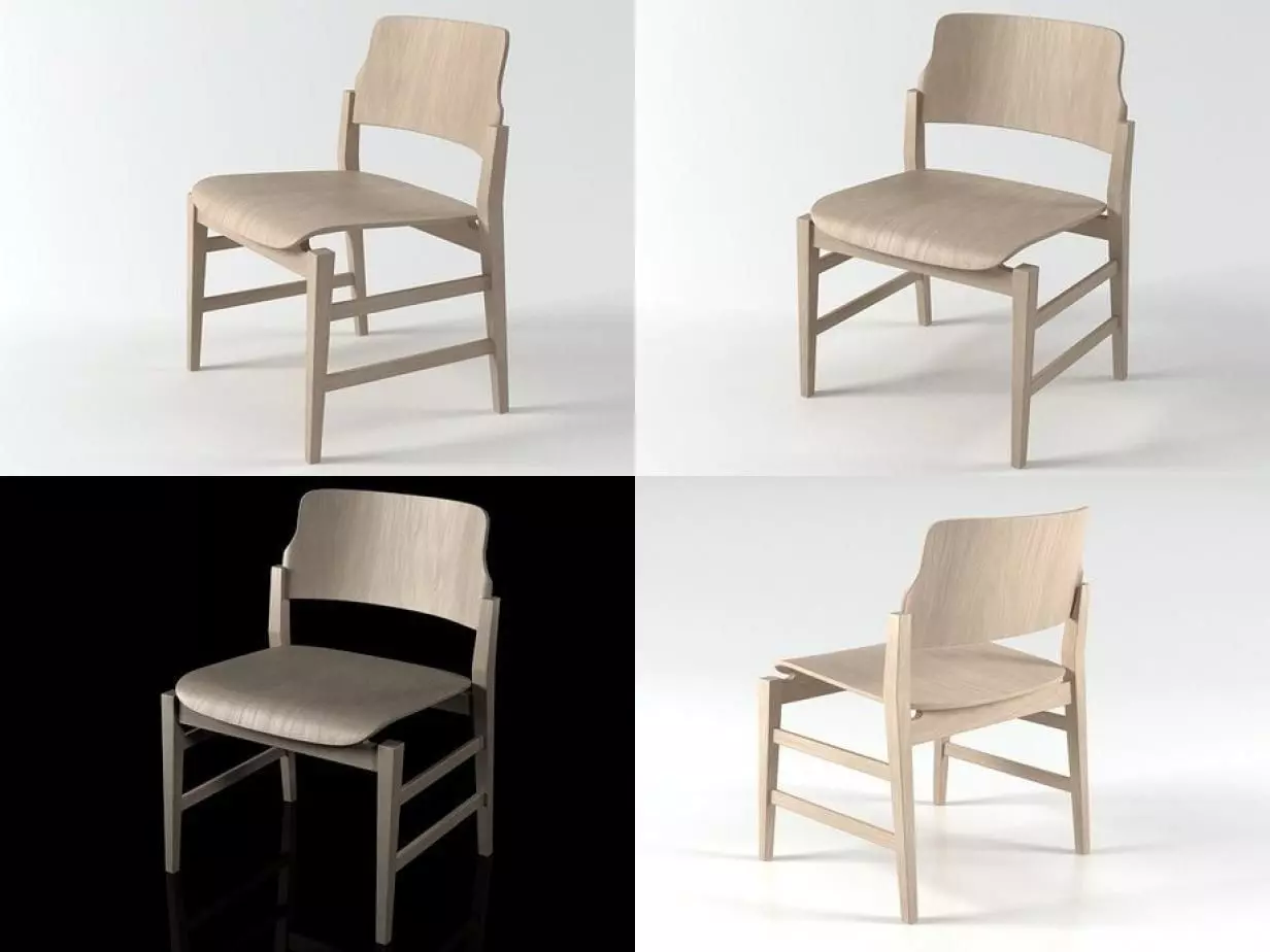 Malmo set of four wooden chairs 3D model_2