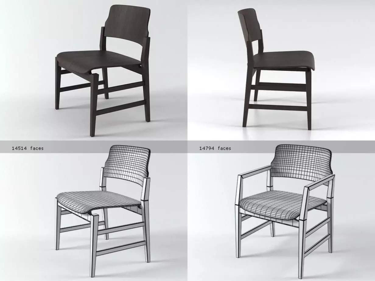 Malmo set of four wooden chairs 3D model_3