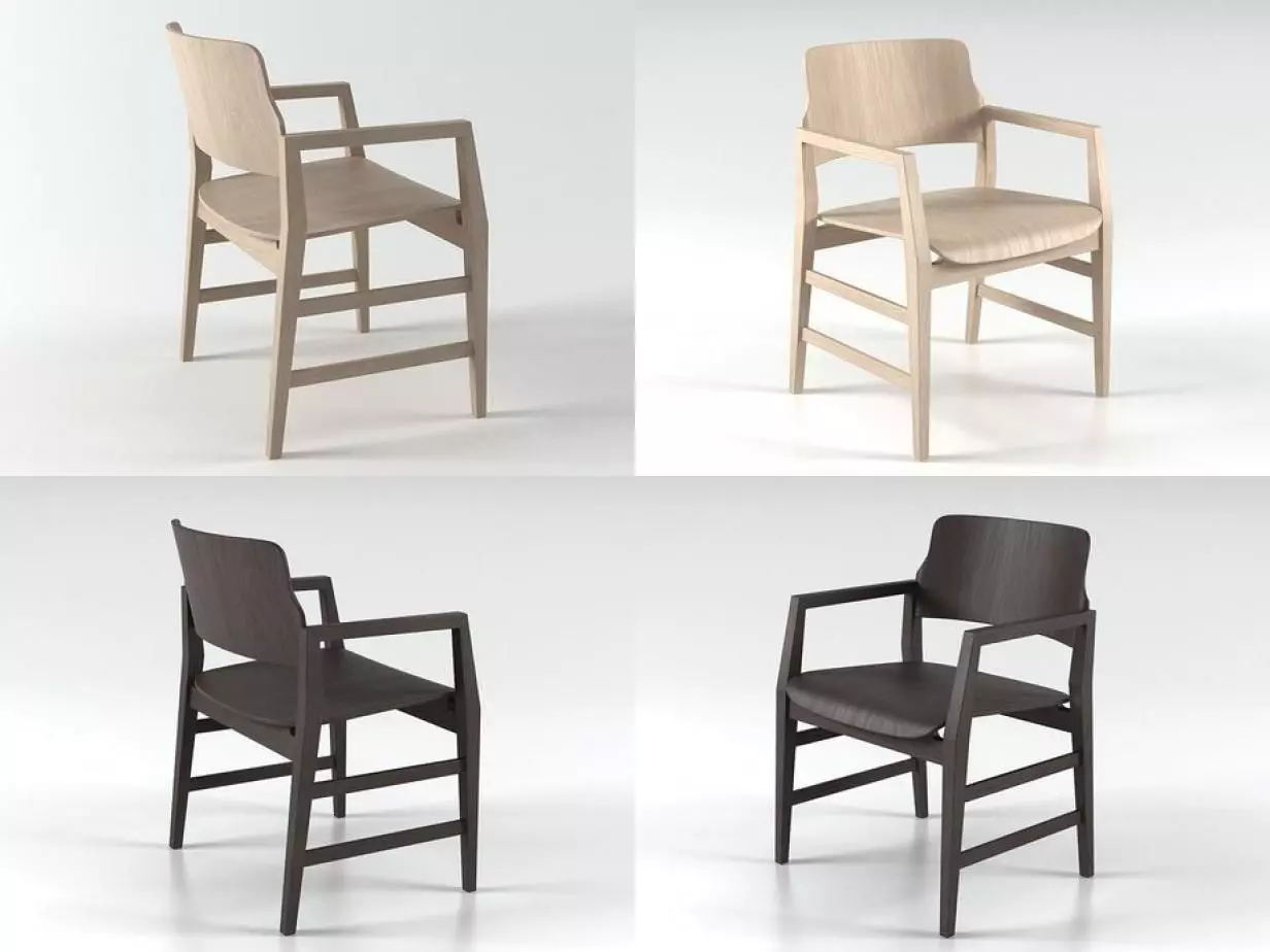 Malmo set of four wooden chairs 3D model_1