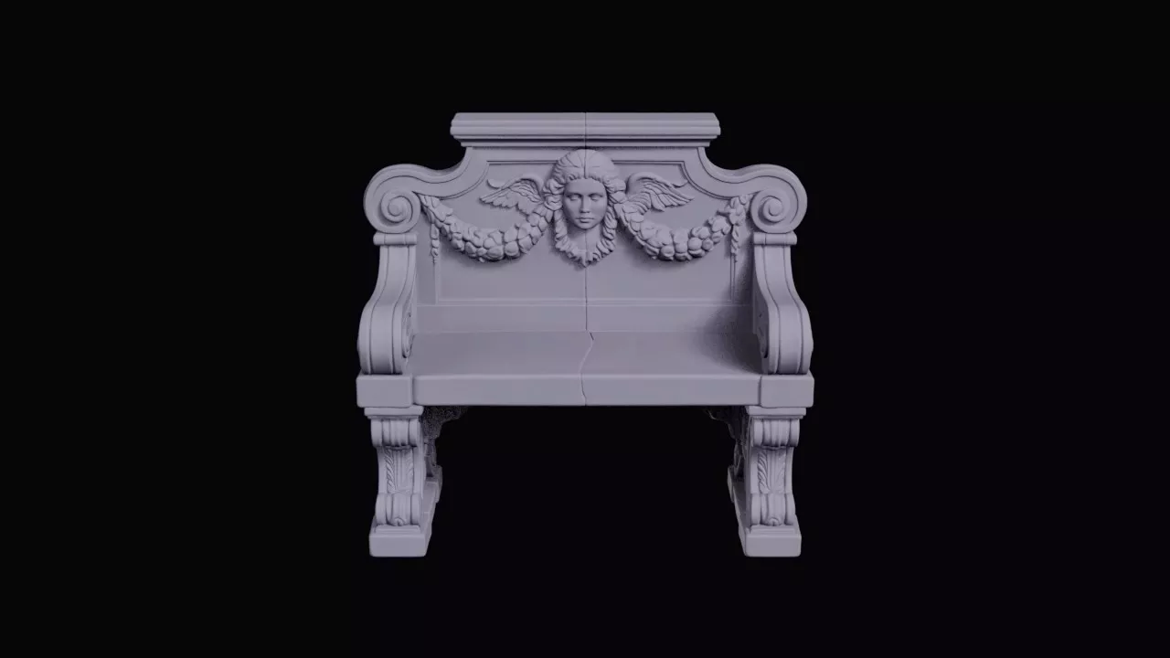 Carved Stone Garden Bench 3D print model