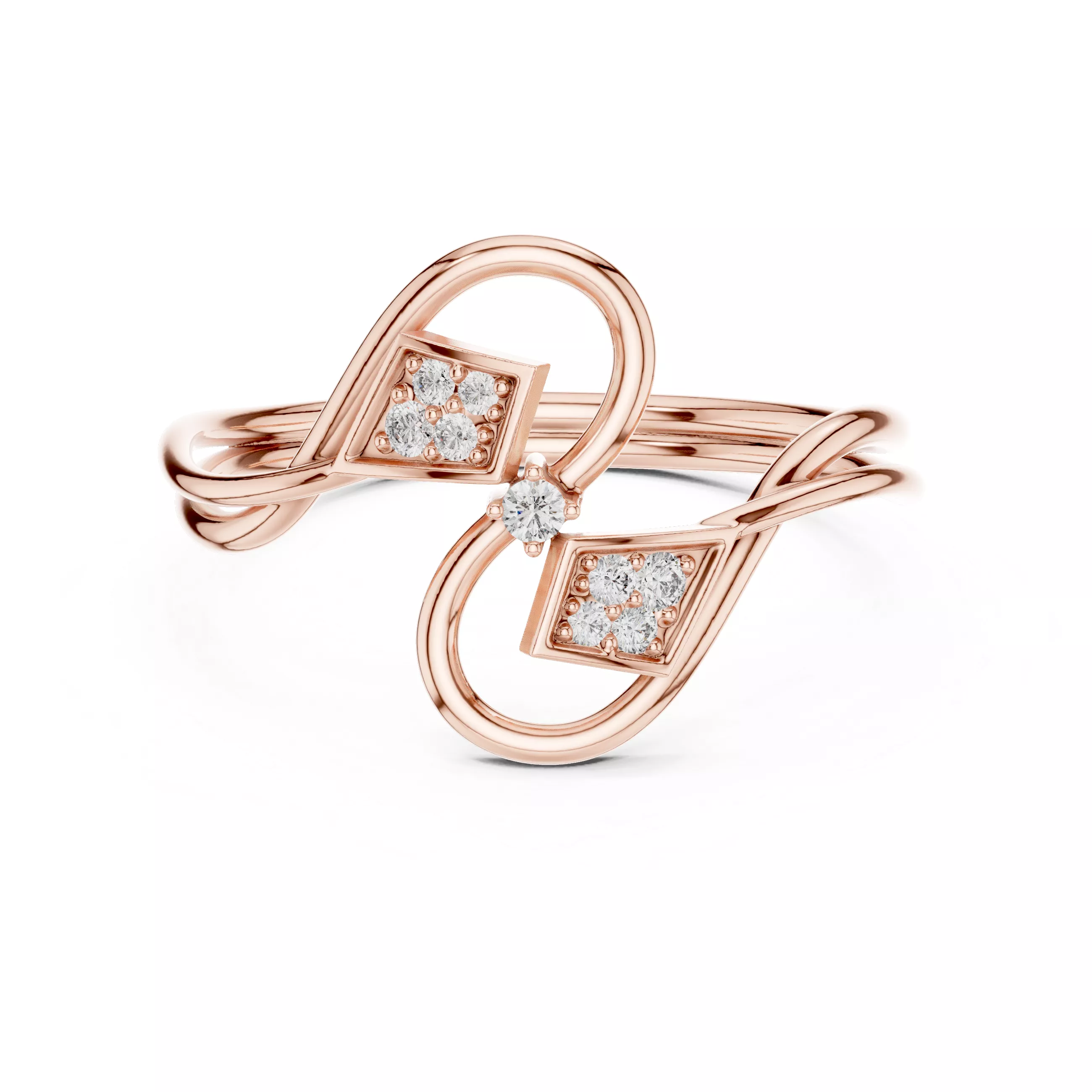 Geometric Double Square Diamond Bypass Ring 3D Model 3D print model