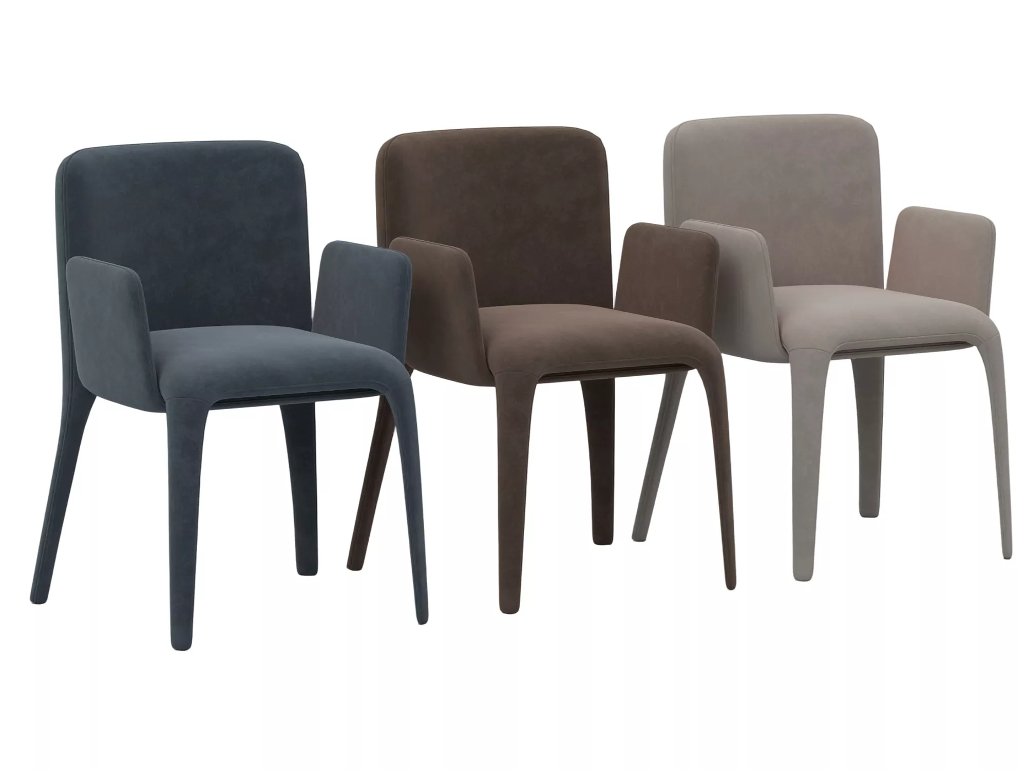Three Modern Upholstered Armchairs Blue Brown Beige 3D Model 3D model