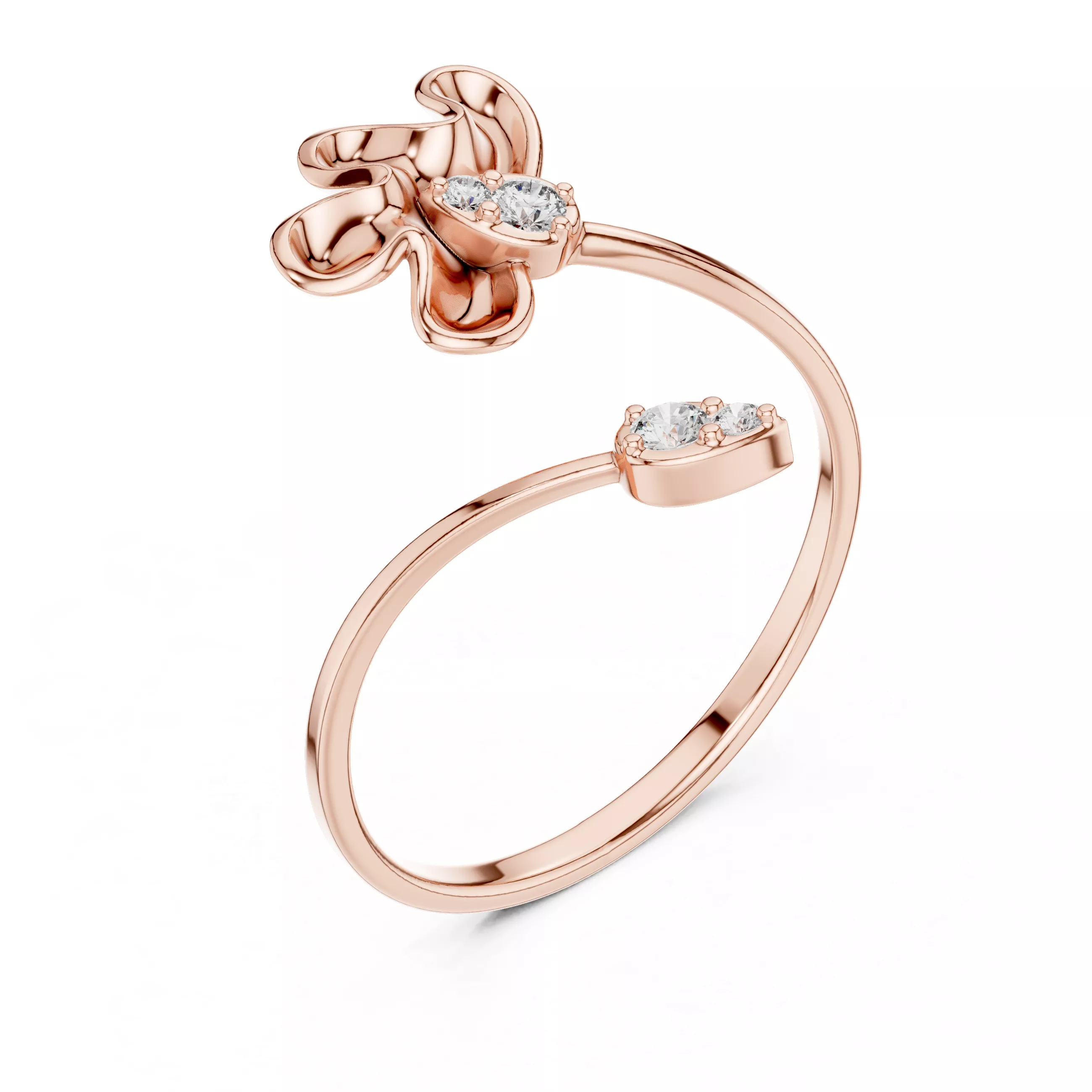 Floral Bypass Diamond Ring 3D Model 3D print model