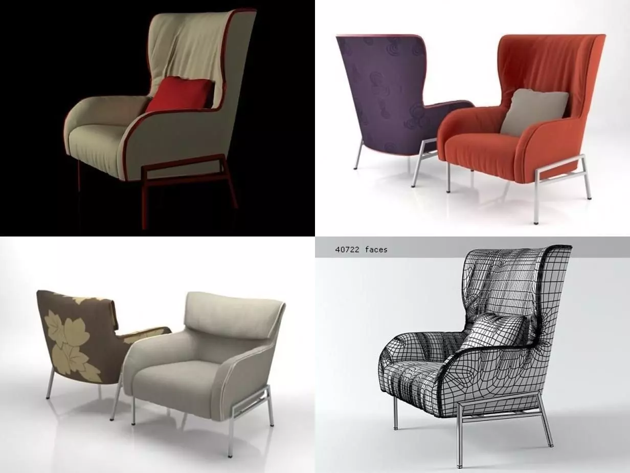Bergere-Legere four different chairs 3D model_2