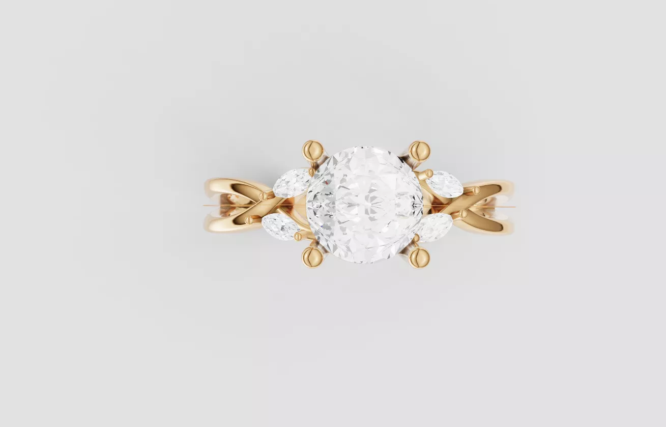 Round Solitaire Twist Band Marquise Accent Ring 3D print model