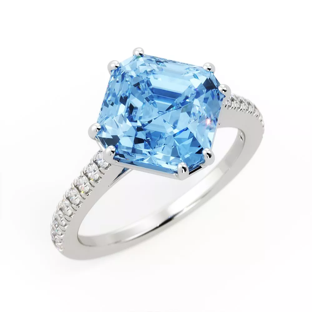 Blue Topaz Eight Prong Pave Band Ring 3D print model
